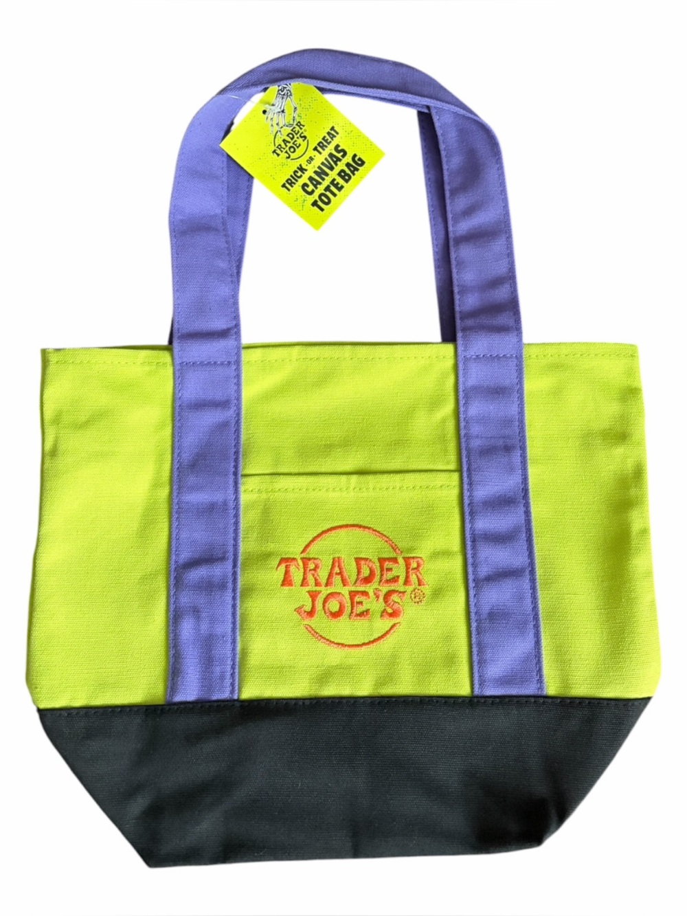 Trader Joe’s mini Halloween green & Purple Canvas Tote